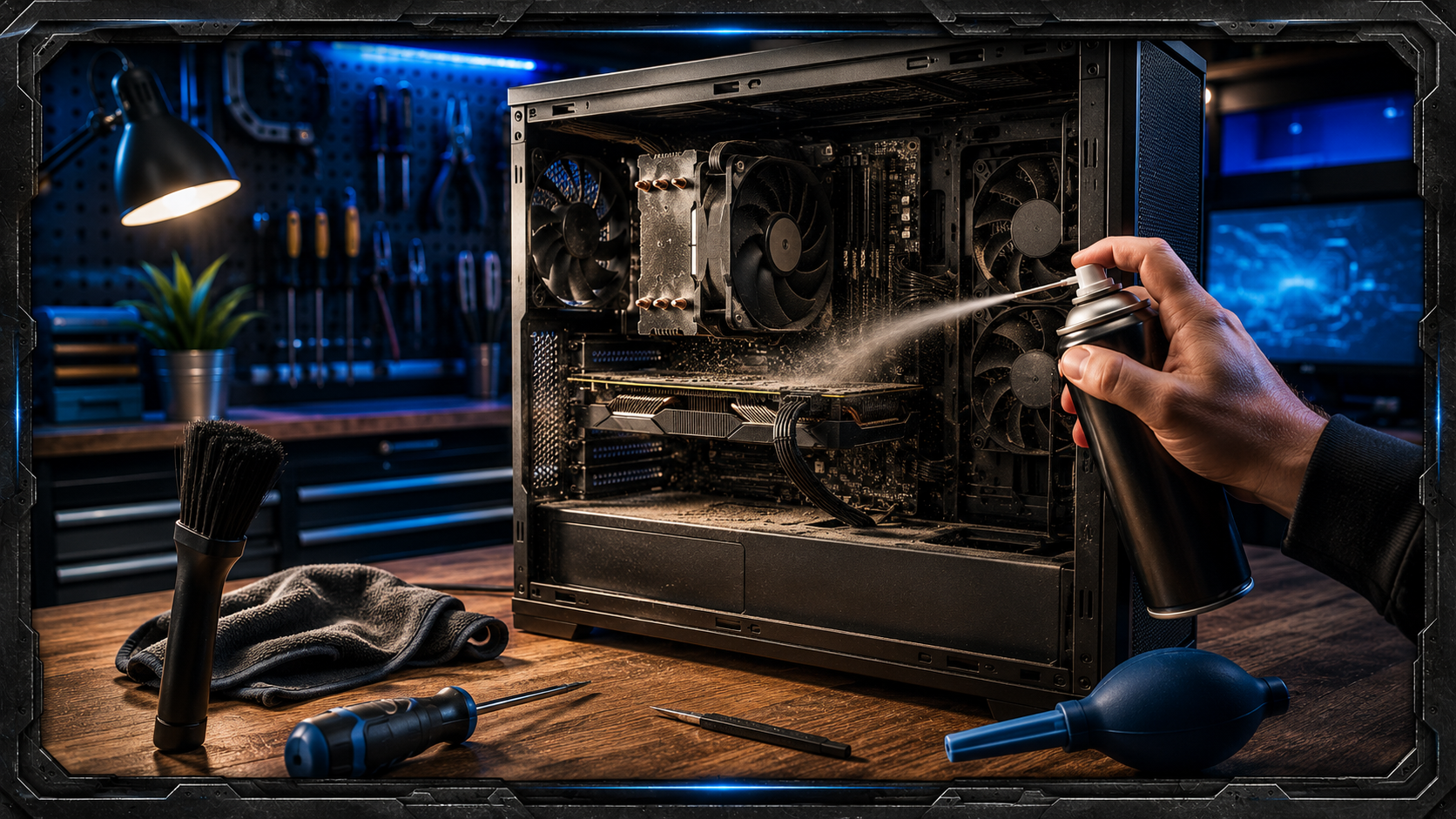 Slow desktop computer being diagnosed and repaired by a computer technician.