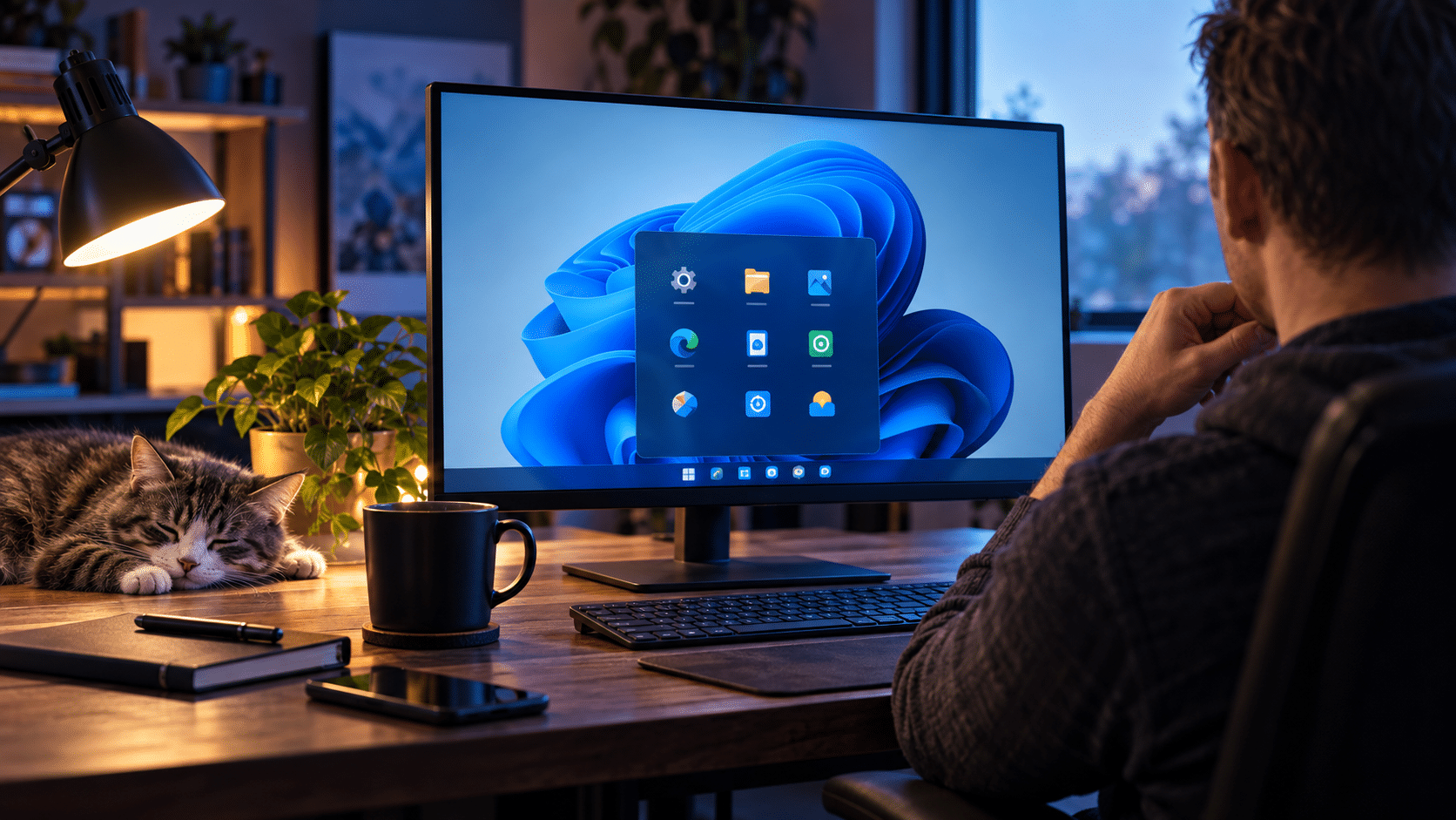 Home computer running Windows 11 while a user reviews settings on a clean desktop workspace.
